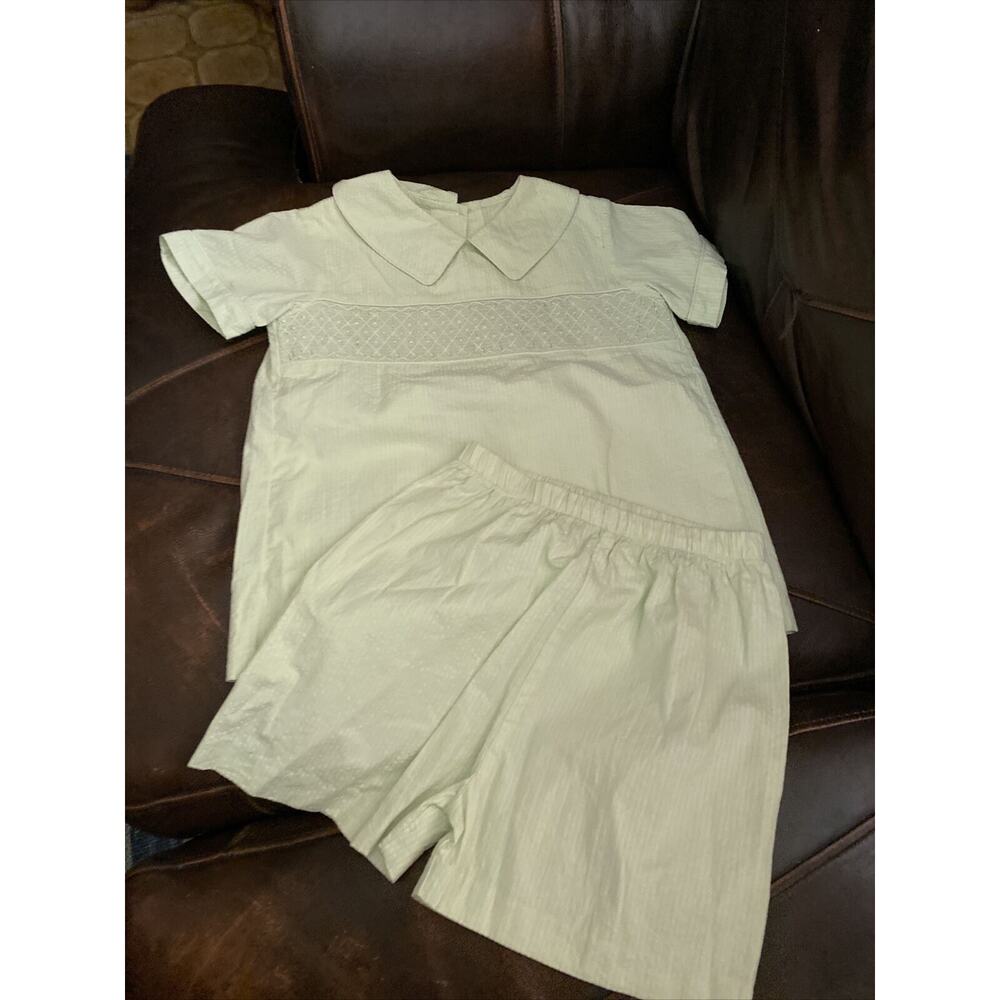 Posh Originals Green Pique Size 6 Smocked Short Set / Mint Green, Top Is Smocked